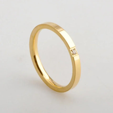 High End Pvd Single Zircon Thin Rings For Women Stainless Steel Ring Cocktail Reception Ring Jewelry Wholesale