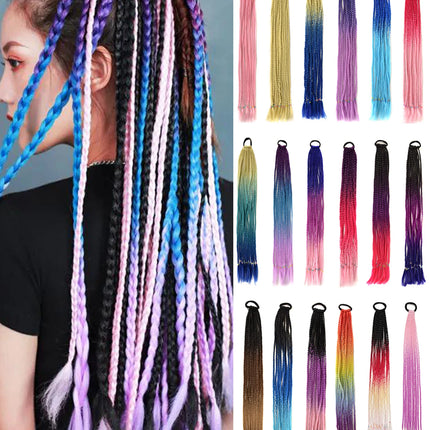 Braided Ponytail Extension Synthetic Colorful Hair Extension For Women 24inch Rainbow Hair Braids Extensions