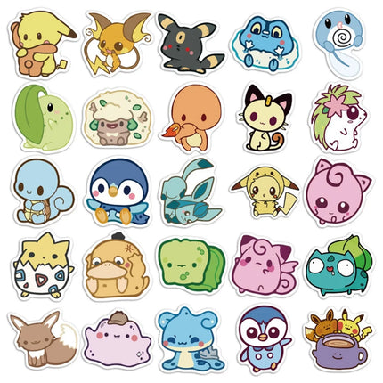 10/30/50pcs Kawaii Anime Pokemon Stickers Cute Pikachu Psyduck Cartoon Decals Water Bottle Luggage Phone Sticker Decoration Toy