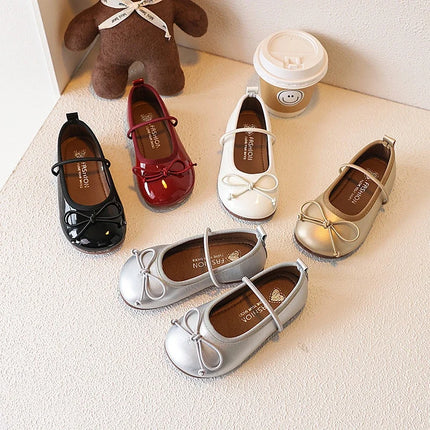Girls' Loafer Shoes Round-toe Versatile Kids Leather Shoe Spring Autumn Bowknot New Children's Flats for Princess Ballet Fashion