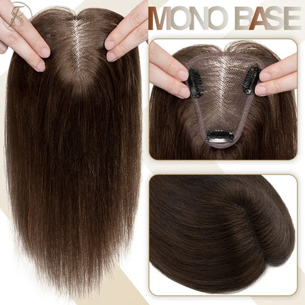 TESS Hand Single Knot Hair Toppers 8x10cm Women Topper Natural Hair Wig Clip In Human Hair Extensions Lace Hairpiece Replacement