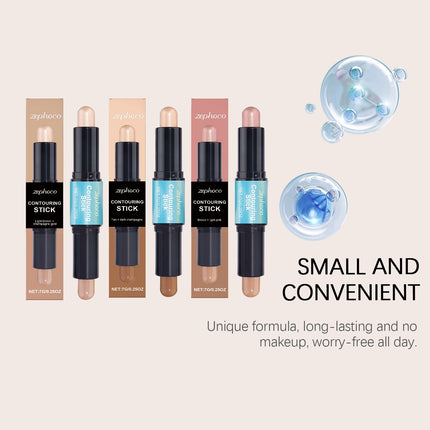 2 in 1 Contouring Stick Brighten and Plump Face Natural Contouring of Facial Contours Waterproof Long-Lasting Highlight Makeup