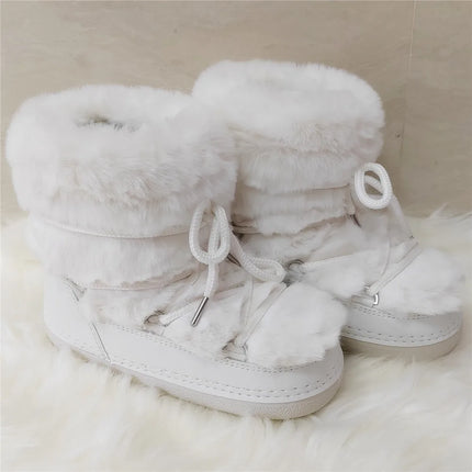 2025 Winter Ankle Boots for Women Platform Antiskid Waterproof Ski Boots Luxury Fluffy Furry Fur Boots Woman's Ankle Booties