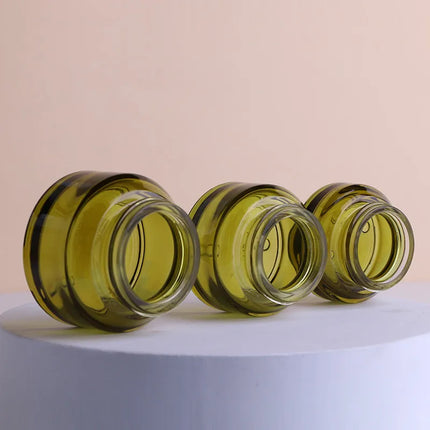 10pcs15/30/50g Empty Face Cream Jar Eye Shadow Cream Jar Olive Green/Brown Glass Portable Refillable Bottle Cosmetic Container