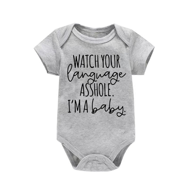 Watch Your Language I'm A Baby Newborn Letter Printed Romper  Harajuku Style Baby Boys Clothes Bodysuits Toddler Girls Jumpsuits
