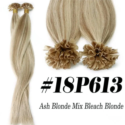 U Tip Hair Extensions 100% Human Hair Nail Tip Hot Fusion Italian Keratin Hair Extensions 50 Strands Highlight Blond Color