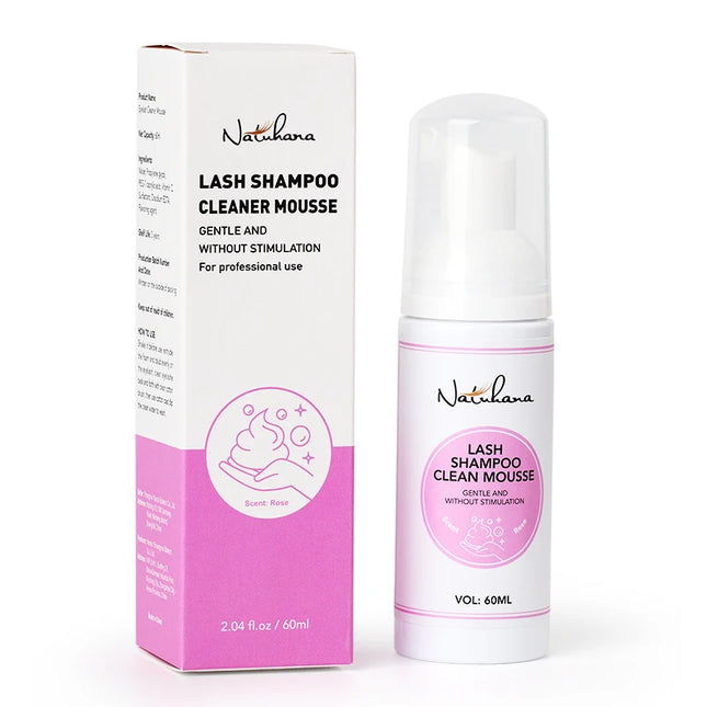 NATUHANA 60ml Gentle Lash Cleansing Mousse No Irritation Eyelash Shampoo for Extensions Grafting Makeup Remover Glue Cleanser