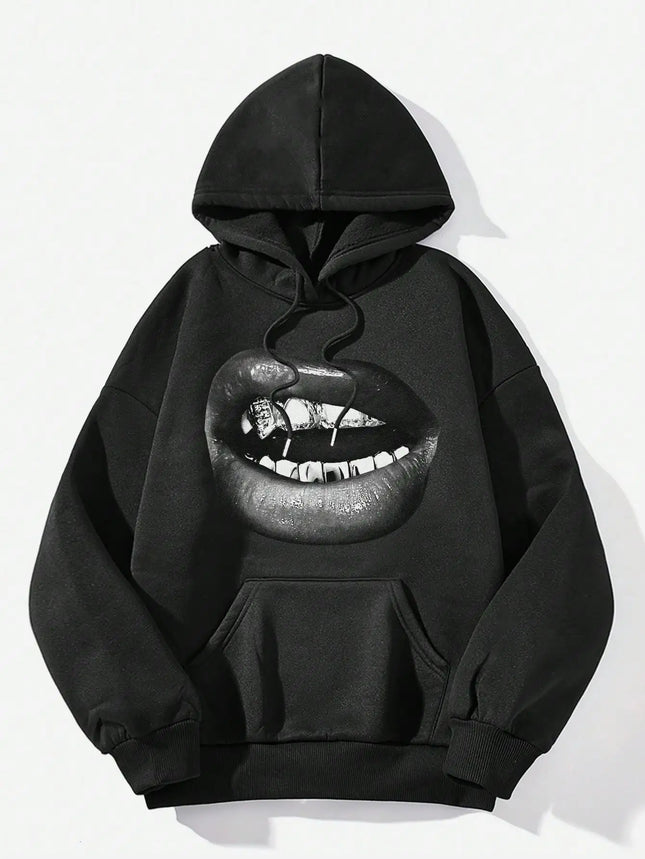 Creative and Cool Lip Print Pattern Printed Women's Hoodie 2025 New Autumn and Winter Minimalist Style Top Clothing