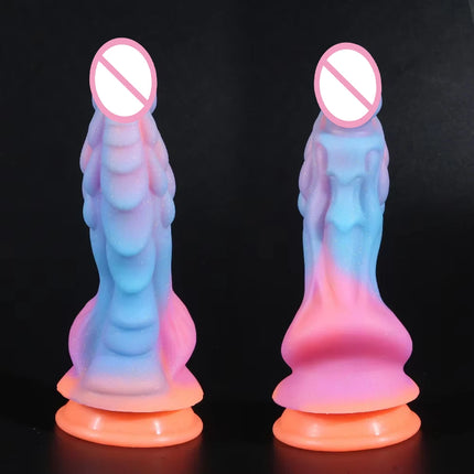 New Luminous Dildos Colourful Glowing Huge Penis G-spot Anal Butt Plug Women Toys Shaped Dragon Monster Dildo with Suction Cup - DILDO
