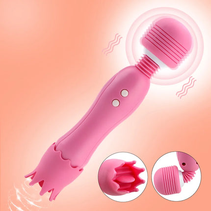 2 in 1 Magic Wand Licking Vibrators For Women Clitoris Sucker Nipple Licks Vaginal Anal Plug Female Masturbator Sex Toys Adults