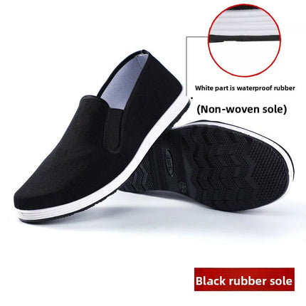 Beijing Men's Cloth Shoes Black Rubber Sole Casual Versatile Slip-On Low Cut Breathable Comfortable All-Season Footwear