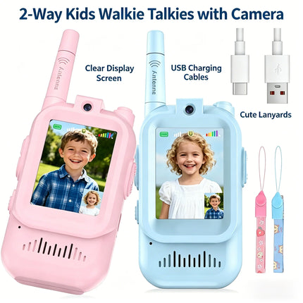 Video Walkie Talkies for Kids 2 Pack Rechargeable Intercom Walkie talkie 2 Screen One Click Call Child Video Intercom gifts