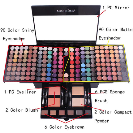 MISS ROSE Makeup Set Box Professional Full Kit 180 Color Glitter Eye shadow Palette Powder Brush Foundation Cosmetic Gifts Women
