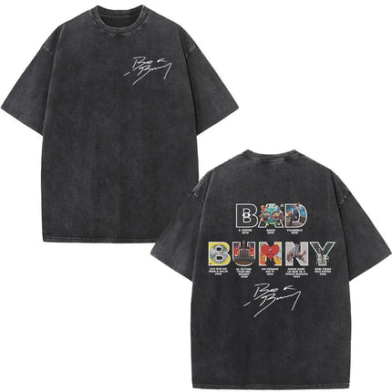 Washed Vintage Rapper Bad Bunny T-shirt Debi Tirar Mas Fotos DTMF Album 2025 T Shirts Men Women Hip Hop Oversized T-shirts Tops