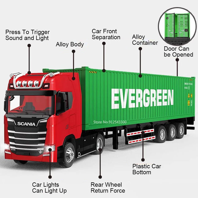 1:50 Scale Truck Transport Car Model Toy Metal Container Alloy Diecast Simulation Engineering Container Vehicle Models Boys Toys