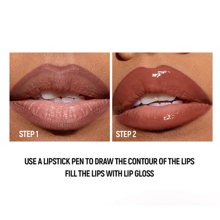 2 in1 Tapered Gradient Lipliner Pen Nude Brown Mirror Glass Lip Gloss Matte Lip Liner Waterproof Lip Contour Non Stick Makeup