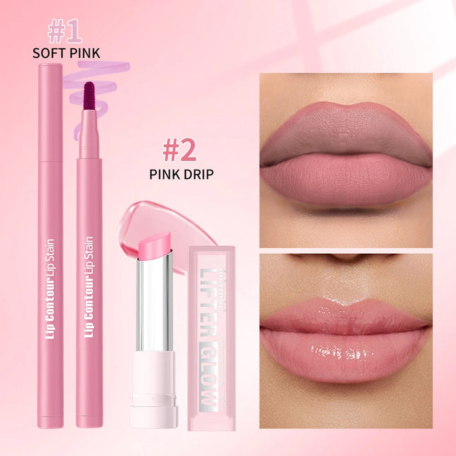2pcs/set Lip Liner Pencil Smooth Moisturizing Lip Balm Lip Coutour Natural Look Long Lasting Hydrating Lips Makeup Kit