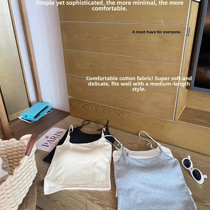 New Women's Slim Fit Tank Top Pure Color Summer Outerwear with Chest Pad Bal Base irt Sli Versatile Casual Wear