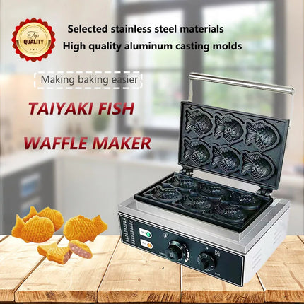 HPH2O Commercial Electric Waffle Maker 6pcs Taiyaki Fish Waffle Maker 1600W Non-stick Coating Snack fish waffle Machine