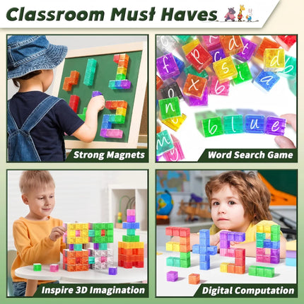 Magnetic Building Blocks Toy Transparent Magnet Blocks Brick Cubes STEM Education Sensory Best Gifts Toys for Children Boy Girl