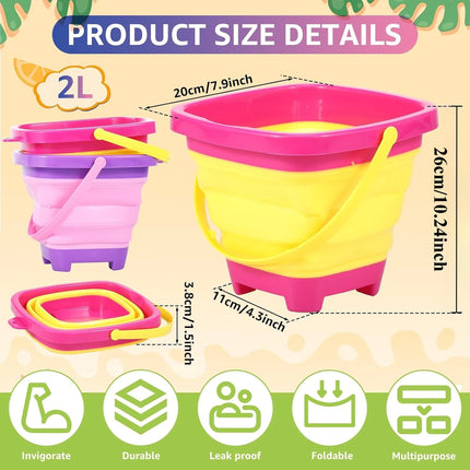 Foldable Beach Bucket Silicone Collapsible Toy Buckets for Kids for Summer Activities Camping Gear Travel Beach Sand Toys