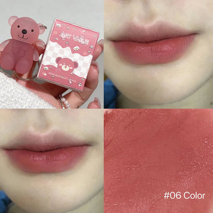 Cute Bear Velvet Lip Mud Keychain Matte Nude Red Lip Gloss Autumn Winter Non-stick Cup Lipstick Waterproof Lasting Lips Makeup