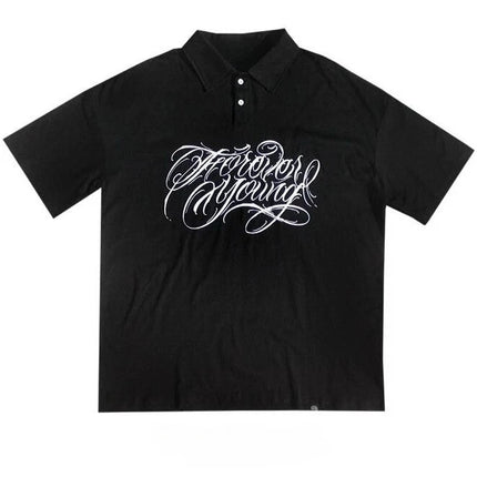 Mens Casual Collar T-shirt Tennis Shirt West Coast Hip-Hop Chicano Y2K High American Spring Summer Men Harajuku Gothic