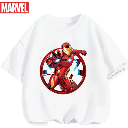 Kids Marvel Iron Man Avengers T-Shirt Boys Girls Summer Superhero Daily Wear 2026 New Anime Clothes