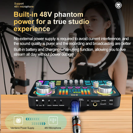 FUHAM S30 audio mixer, live sound card with DJ mixing effects and voice-changing features, music recording equipment sound card