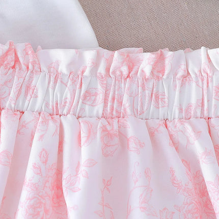 2025 New Arrival Heart Print Short-Sleeved T-Shirt and Printed Mini Skirt Casual Two-Piece Set
