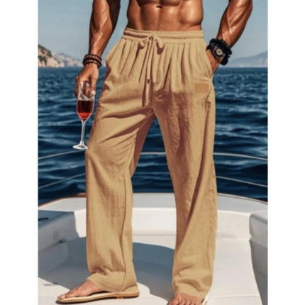 2026 Summer Men's Cotton and Linen Oversized Wide Leg Pants, Men's Artistic Style Elastic Waist Solid Color Casual Loose Pants