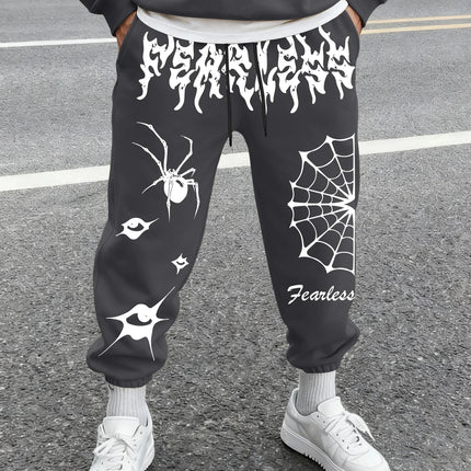 Men's Retro Dark Grunge Spider Eye Graphic Joggers Elastic Cuff Sweatpants Popular Vintage Goth Streetwear Casual Pants