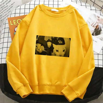 Streetwear Smoking Cat Hoodies Hip Hop Fleece Sweatshirt Soft Breathable O-Neck Pullover Casual Female Clothes