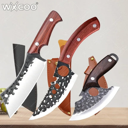 WXCOO High Carbon Hand forged Butcher Knives Stainless Steel BBQ Meat Cutting Kitchen Knife Multifucntional Cooking Chef Knife