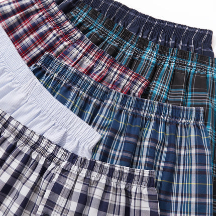 JupiterSecret 6 Pcs Boxer Shorts Casual Plaid Elastic Waistband Button Mens Boxer Underwear Woven Shorts For Home Random Color