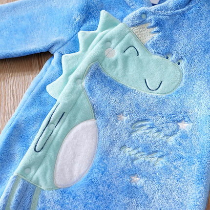 Baby Clothes Cute Cartoon 3d Dinosaur Flannel Soft 0-18 Boys And Girls Autumn And Winter Long Sleeved Baby Bag Foot Jumpsuit