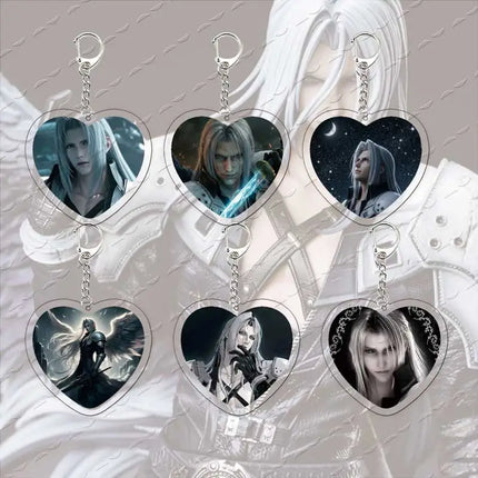 Acrylic Hot Game Sephiroth Keychain Bag Charms Heart Sephiroth Keyrings Pendant Accessories Gamer Fans Gifts