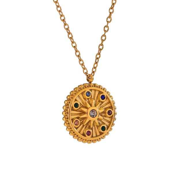 Yhpup Colorful Zircon Star Round Pendant Necklace Women 18k Gold Color Stainless Steel Fashion Trendy Daily Jewelry Wholesale
