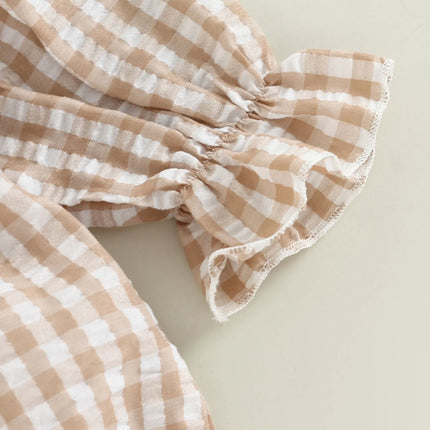 2Pcs Infant Baby Girl Spring Autumn Outfit, Plaid Doll Collar Long Sleeve Ruffle Romper + Hairband Set for Infants, 0-18 Months