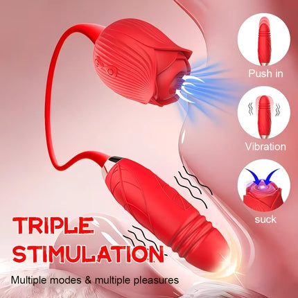 2 in1 Thrusting Vibrator Dildos for Women Rose Sucking Vibrator G Spot Anal Vibrators Stimulator Adult Supplies Female Sex Toys