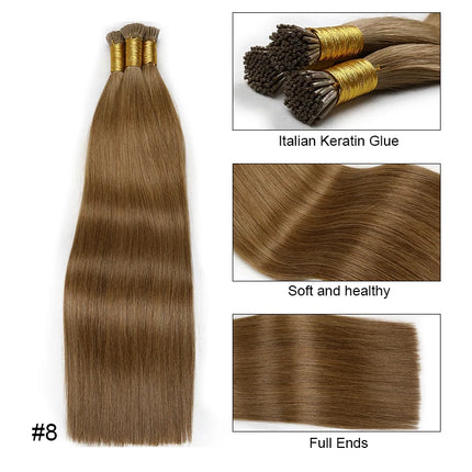 I Tip Hair Extension Straight Human Hair Extension 0.8g/ 1g/Strand 50pc/Set Capsule Keratin Natural Fusion Human Hair Extension