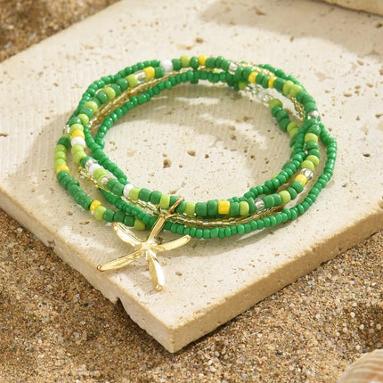 Multilayer Bohemia Rice Bead Anklet Set for Women Fashion Starfish Pendant Anklets Summer Sandy Beach Ankle Chain on Leg Jewelry