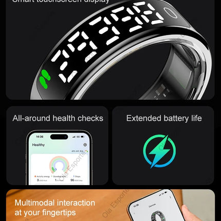 For Smart Ring Hd Screen Tiktok Control 5ATM Waterproof for  Smartring for Women Men Rings Heart Rate Monitor Newest Version R13