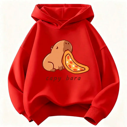 Cartoon Capybara Eating Food Print Trendy Hoodie Children's Sweatshirt Cute Hoody for Boys Girls Autumn Spring Casual Hoodies