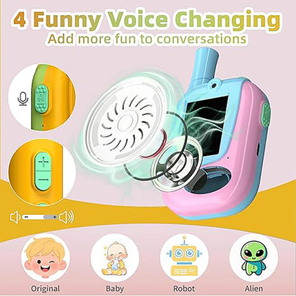 2 Pack Kids Video Walkie Talkies, Rechargeable Two Way Radio with Voice Changer and HD Camera, Indoor Outdoor Camping Hiking Toy