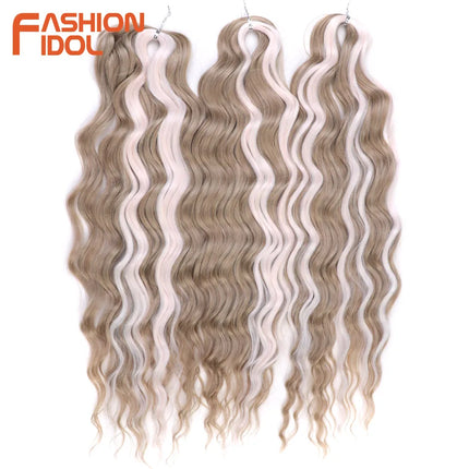 FASHION IDOL 24" 3pcs Deep Wave Curl Hair Synthetic Water Wave Braiding Hair Extensions Ombre Rainbow color Twist Crochet Hair