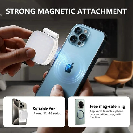 Magnetic Selfie Light Compatible with MagSafe for iPhone Rechargeable LED Fill Light with Mirror 5 Color Temps Foldable  Light