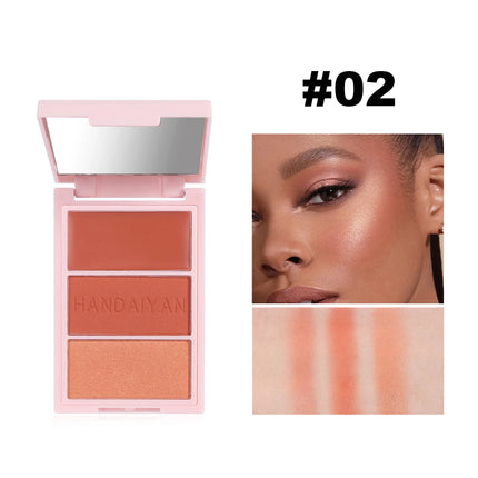 3-in-1 Blush Palette Face Brightening Highlighter Contour Trio Makeup Palette Compact for Natural Glow Cosmetics