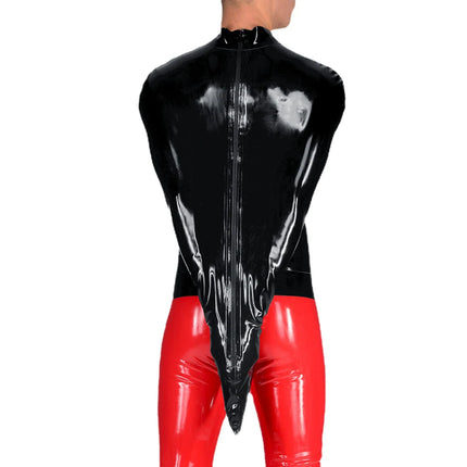 Exotic Mens BDSM Shiny PVC Leather Armbinder Restraint Tops Sexy Club Straitjacket Full Sleeve One Arm Bondage T-Shirts Cosplay