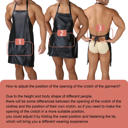 Open Crotch Men Erotic Sexy Faux Leather Apron Bodysuit Lingerie Chef Butcher Cosplay Fetish Costume Performance Clubwear